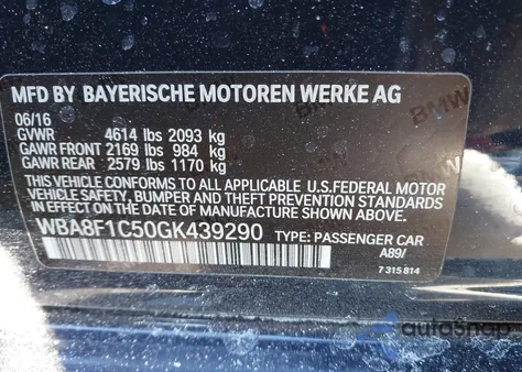 2016 BMW 328D xDrive из США, поврежденный, VIN WBA8F1C50GK439290